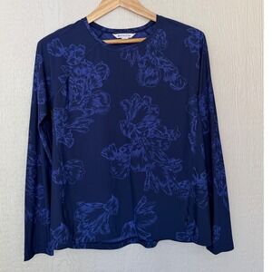 Athleta Womens Navy Blue Floral Long Sleeve Rash Guard Swim Top Size M 1279